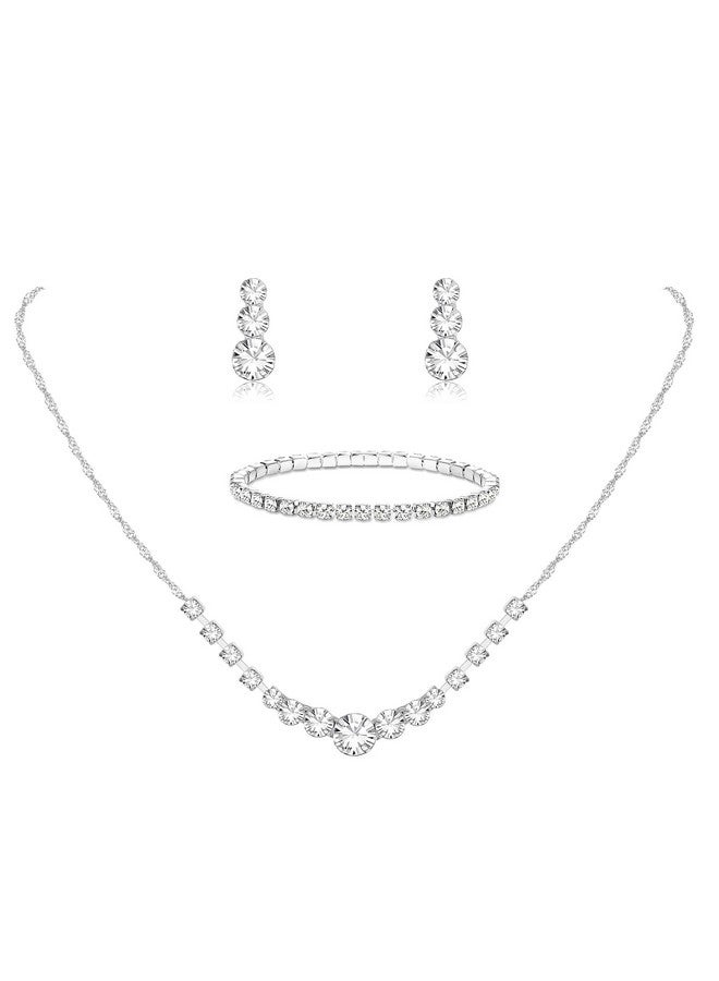 Jstyle Silver Bridal Jewelry Set Rhinestone Necklace Bracelet Dangle Earrings For Bride Bridesmaid Teardrop Pendant Crystal Wedding Prom Jewelry Accessories For Women 1 - Image 1