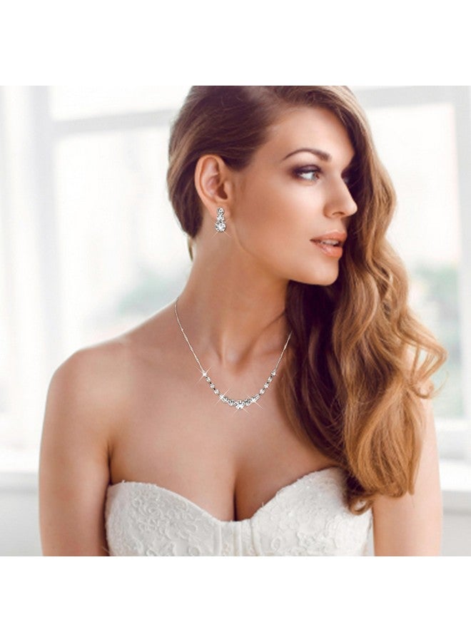 Jstyle Silver Bridal Jewelry Set Rhinestone Necklace Bracelet Dangle Earrings For Bride Bridesmaid Teardrop Pendant Crystal Wedding Prom Jewelry Accessories For Women 1 - Image 2