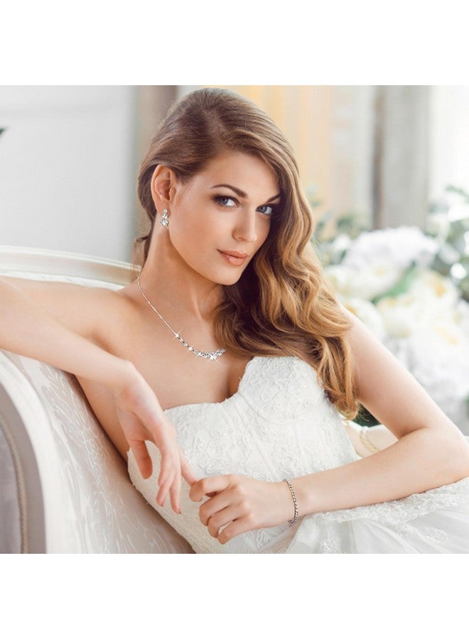 Jstyle Silver Bridal Jewelry Set Rhinestone Necklace Bracelet Dangle Earrings For Bride Bridesmaid Teardrop Pendant Crystal Wedding Prom Jewelry Accessories For Women 1 - Image 3