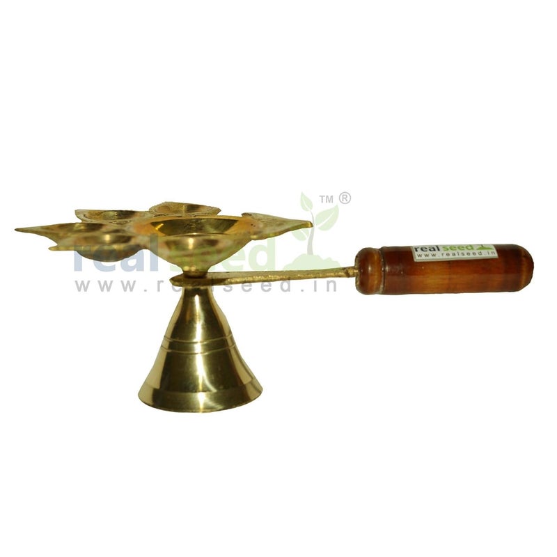 Real Seed Brass Panch Diya Aarti for Worship Handmade Religious Decorative 5 Face Jyoti Diya Stand Pooja Deepak for Aarti Oil Lotus Lamp Religious Diwali Gifts - Image 2