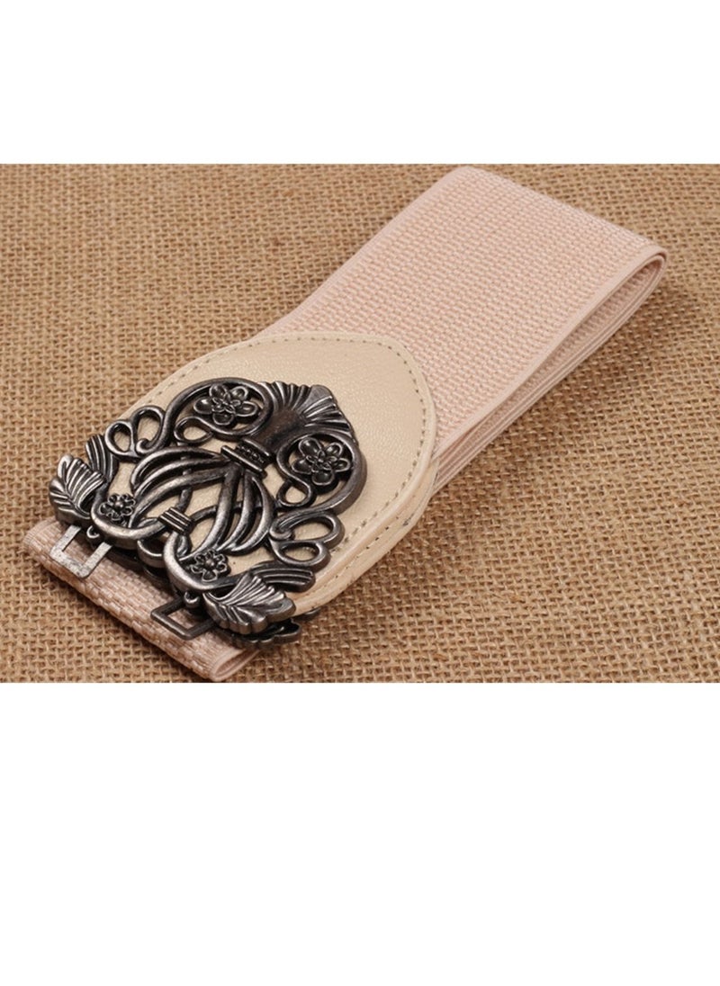 Loquat 65cm Korean Version Of The Imperial Palace Carved Wide Belt For Women With Elastic Pink 