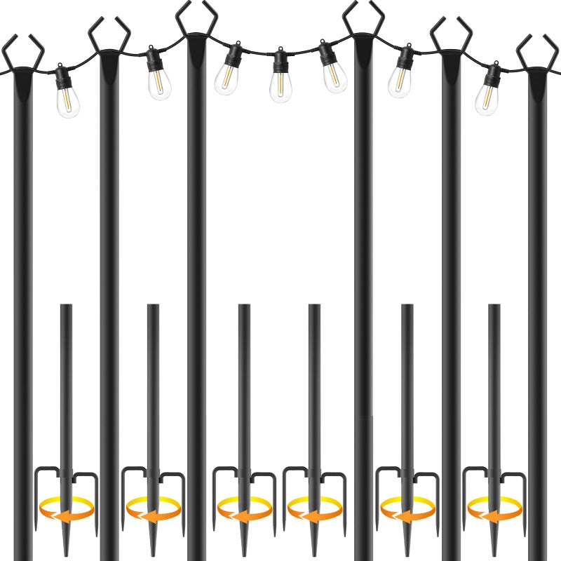 AILBTON 10Ft String Light Poles 6 Pack,Light Poles for Outside Lights,Outdoor with Fence Brackets Hanging Lights,Metal Stand Deck Patio Backyard - Image 1