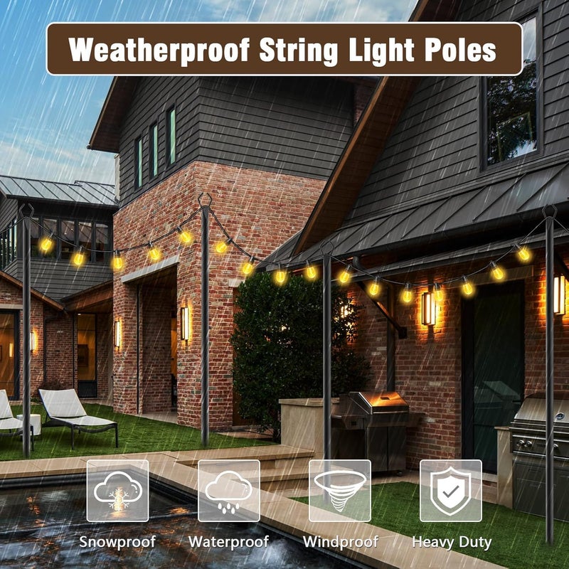 AILBTON 10Ft String Light Poles 6 Pack,Light Poles for Outside Lights,Outdoor with Fence Brackets Hanging Lights,Metal Stand Deck Patio Backyard - Image 5