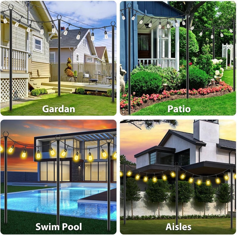 AILBTON 10Ft String Light Poles 6 Pack,Light Poles for Outside Lights,Outdoor with Fence Brackets Hanging Lights,Metal Stand Deck Patio Backyard - Image 2
