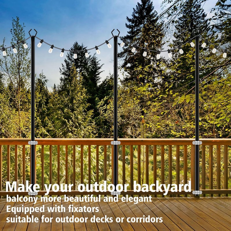 AILBTON 10Ft String Light Poles 6 Pack,Light Poles for Outside Lights,Outdoor with Fence Brackets Hanging Lights,Metal Stand Deck Patio Backyard - Image 4