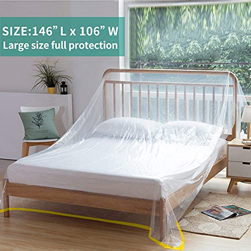 QEES 146"/12ft Plastic Sofa Couch Cover,Furniture Covers,Waterproof Couch Covers,Plastic Couch Covers For Sectional Sofa l Shape ,Extra Large Bed Sofa Couch Furniture Protector Cover For Moving (Clear#1) - Image 2