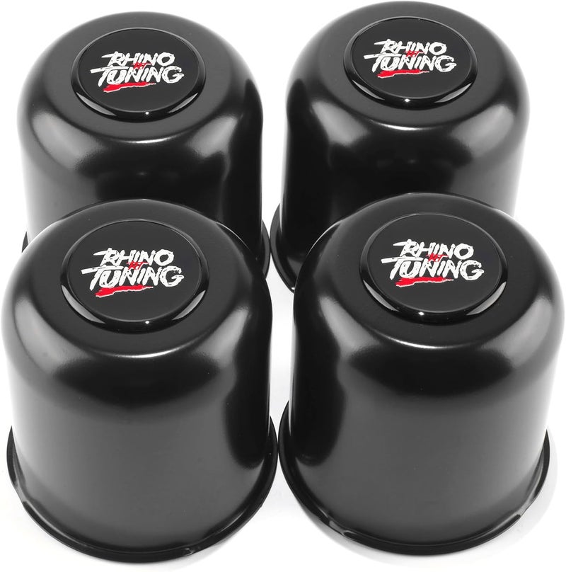 RTRHINOTUNING 4 PCS 4.25in Stainless Steel Trailer Wheel Center Caps for Truck SUV RV Rim Center Caps 4.29" Tall Matte Black Push Through Hub Cover - Image 1