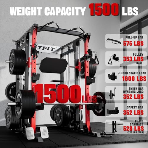 RitFit آلة سميث ريت فيت بافالو، قفص قوة مع نظام سحب لات ونظام كابل كروس أوفر، رف سكوات شامل لصالة الألعاب الرياضية المنزلية، رف قوة - Image 4