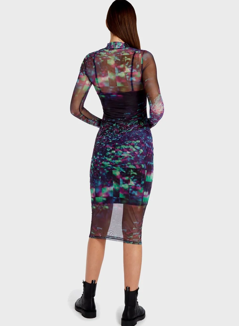 Calvin Klein Jeans High Neck Printed Mesh Dress