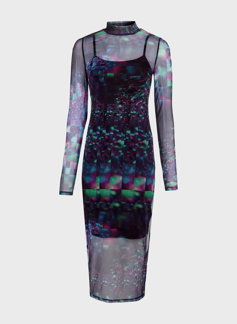Calvin Klein Jeans High Neck Printed Mesh Dress