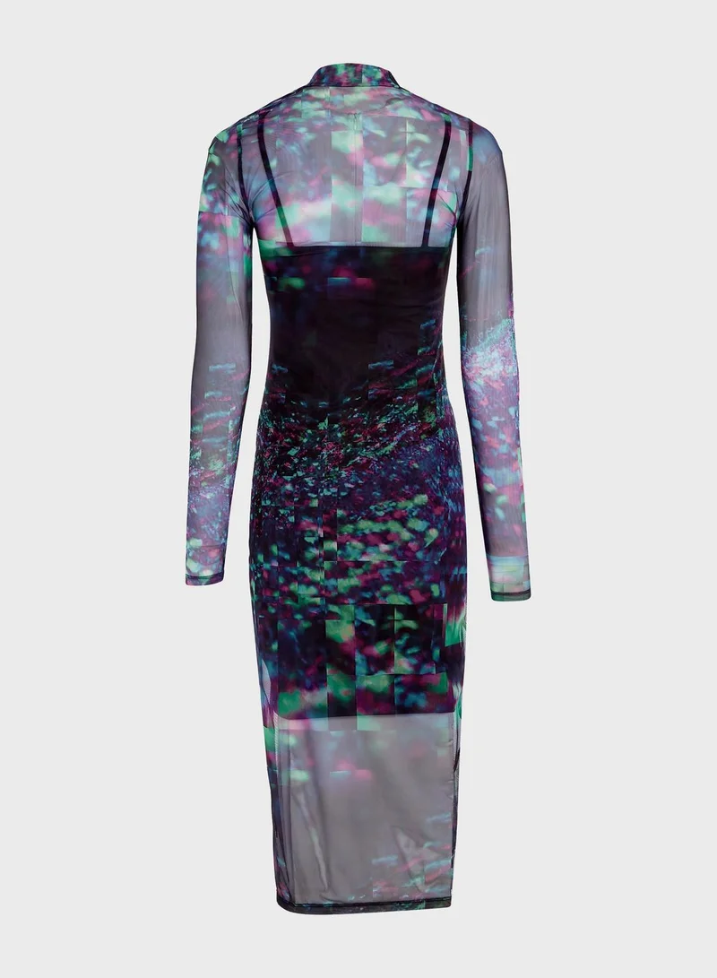 Calvin Klein Jeans High Neck Printed Mesh Dress