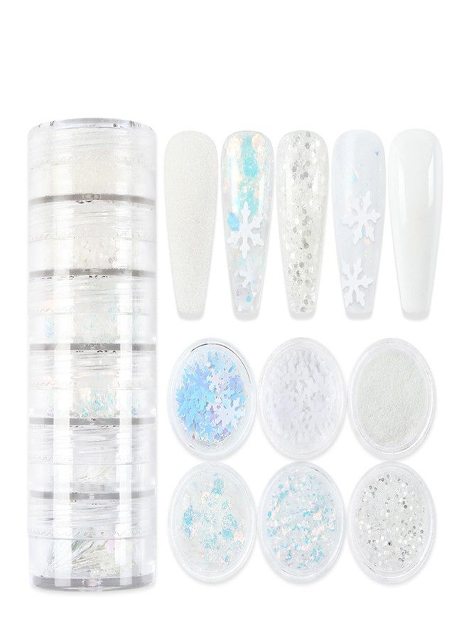 UCCASA White Christmas Nail Art Glitters Snowflake Nail Sequins 6 Jars, 3D Holographic Winter Nail Glitter Powder Flakes Nail Decals Christmas Nail Art Decorations Supplies for Women Girls Manicure - Image 1