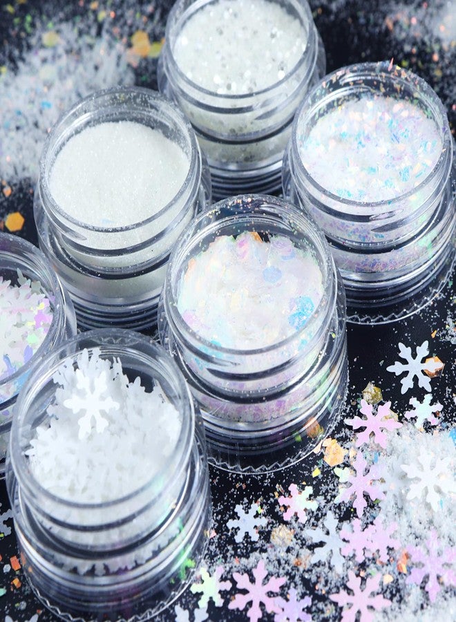 UCCASA White Christmas Nail Art Glitters Snowflake Nail Sequins 6 Jars, 3D Holographic Winter Nail Glitter Powder Flakes Nail Decals Christmas Nail Art Decorations Supplies for Women Girls Manicure - Image 3