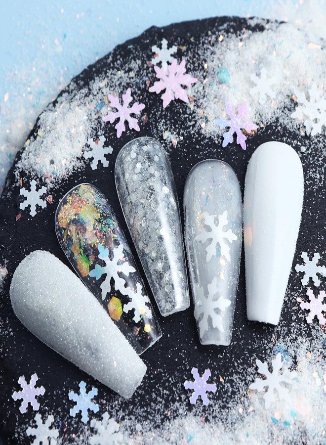 UCCASA White Christmas Nail Art Glitters Snowflake Nail Sequins 6 Jars, 3D Holographic Winter Nail Glitter Powder Flakes Nail Decals Christmas Nail Art Decorations Supplies for Women Girls Manicure - Image 2