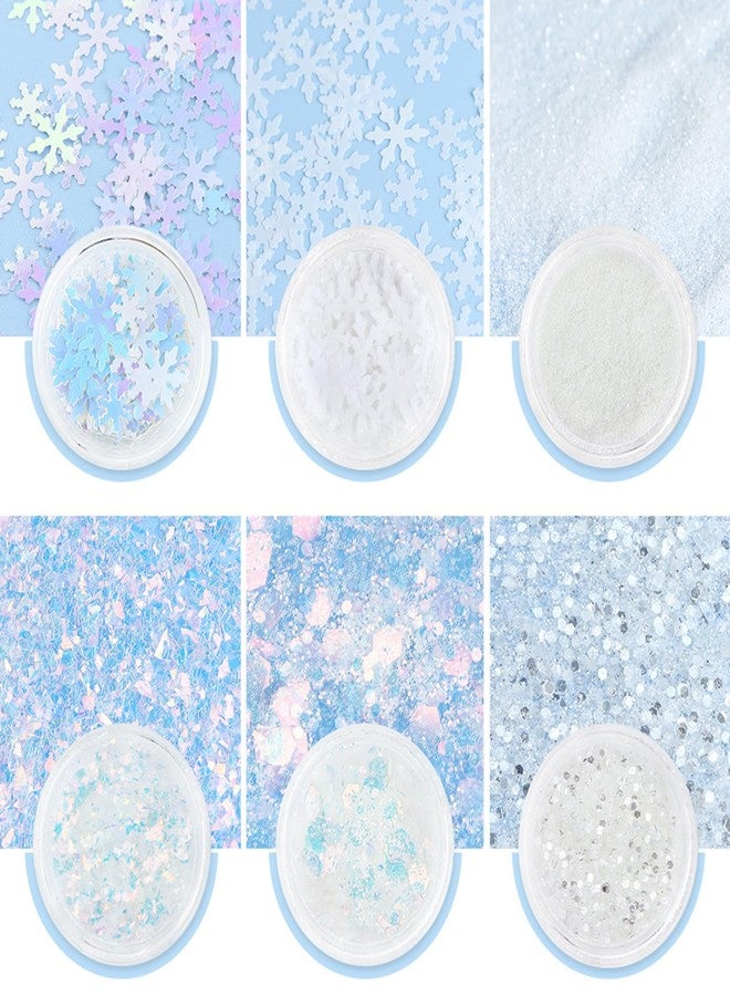 UCCASA White Christmas Nail Art Glitters Snowflake Nail Sequins 6 Jars, 3D Holographic Winter Nail Glitter Powder Flakes Nail Decals Christmas Nail Art Decorations Supplies for Women Girls Manicure - Image 4