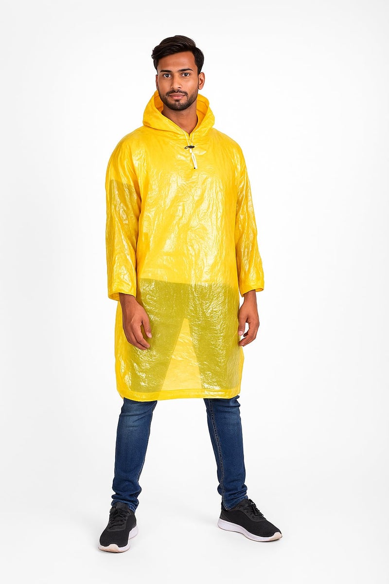 MEXZA Waterproof Unisex Raincoat | Hooded Full Sleeves Outdoor Poncho for Men, Women, Boys & Girls | Disposable Travel Rainsuit Barsaati Durable PVC Rainwear (IN, Alpha, Free Size, YELLOW) - Image 5
