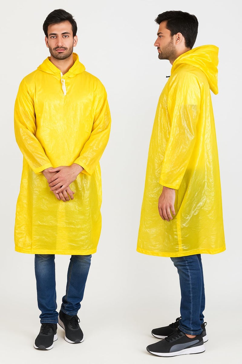 MEXZA Waterproof Unisex Raincoat | Hooded Full Sleeves Outdoor Poncho for Men, Women, Boys & Girls | Disposable Travel Rainsuit Barsaati Durable PVC Rainwear (IN, Alpha, Free Size, YELLOW) - Image 4