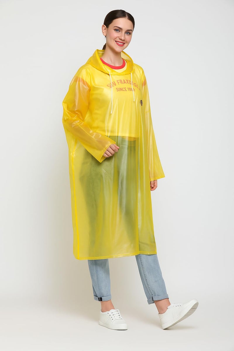 MEXZA Waterproof Unisex Raincoat | Hooded Full Sleeves Outdoor Poncho for Men, Women, Boys & Girls | Disposable Travel Rainsuit Barsaati Durable PVC Rainwear (IN, Alpha, Free Size, YELLOW) - Image 2