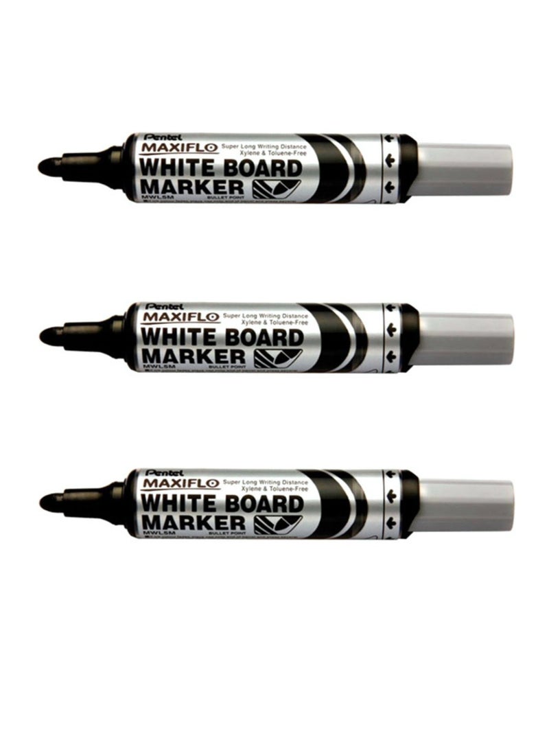 Pentel 3-Piece Maxiflo White Board Marker Bullet Tip Black Ink - Image 1