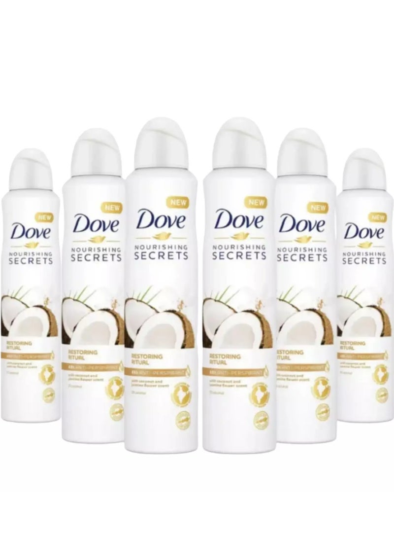 دوف مزيل عرق دوف نوريشينغ سيكريتس برائحة جوز الهند وزهرة الياسمين، 6 عبوات × 250 مل - Image 2