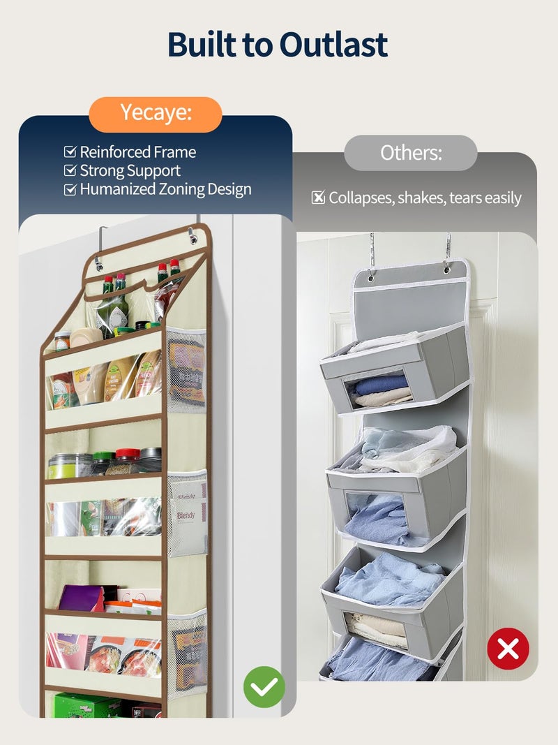 Yecaye 5 Tier 1Pc Over the Door Organizer, Swing-proof Door Organizer Hanging with Clear PVC Windows, Behind the Door Storage for Bedroom Nursery Closet Laundry Pantry Bathroom, Beige - Image 5