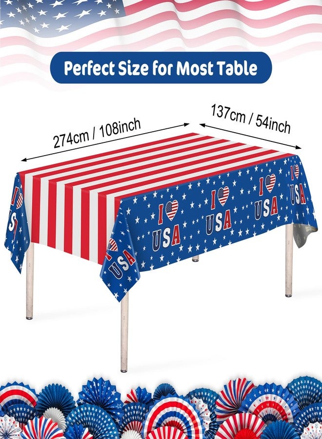 PERFQU 3 Pack 4th of July Tablecloth - I LOVE USA Patriotic Table Cloth, Red White Blue Disposable Plastic American Flag Table Cover for Fourth of July Independence Day Decorations Party Supplies,54x108 Inch - Image 3