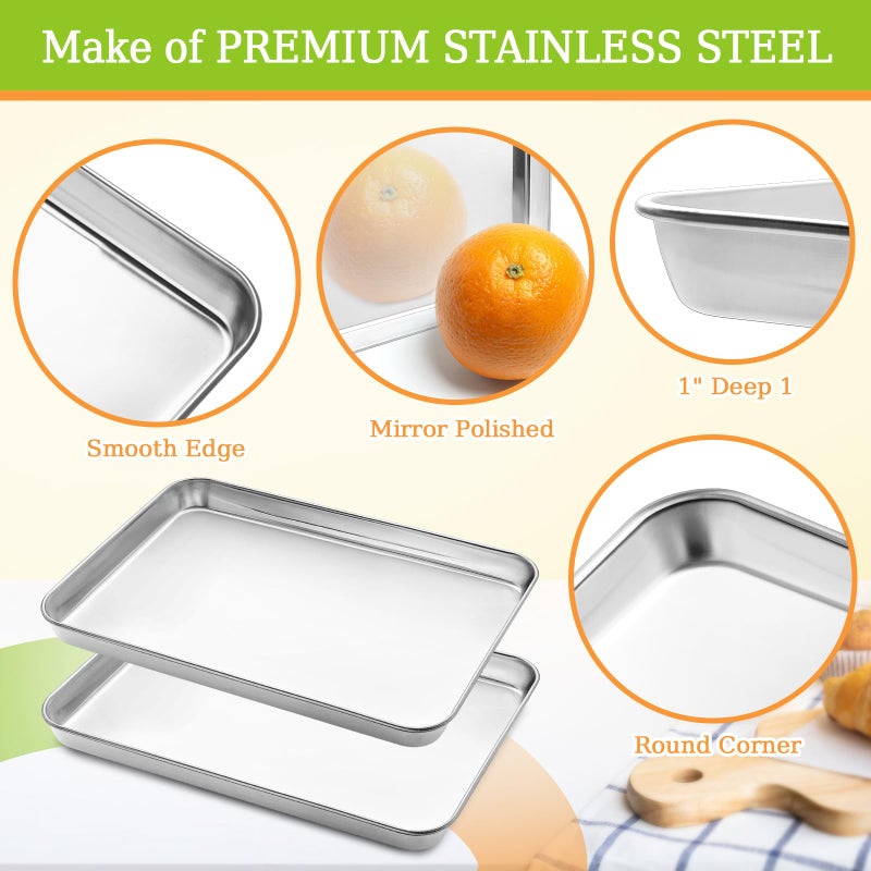 CEKEE Stainless Steel Baking Sheet Set of 2, Cookie Sheet for Baking Pan Tray, Toaster Oven Baking Pan Set, Rectangle Size 16 x 12 x 1 inch, Non Toxic, Mirror Finish & Rust Free, Dishwasher Safe - Image 4