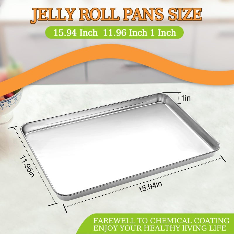 CEKEE Stainless Steel Baking Sheet Set of 2, Cookie Sheet for Baking Pan Tray, Toaster Oven Baking Pan Set, Rectangle Size 16 x 12 x 1 inch, Non Toxic, Mirror Finish & Rust Free, Dishwasher Safe - Image 2