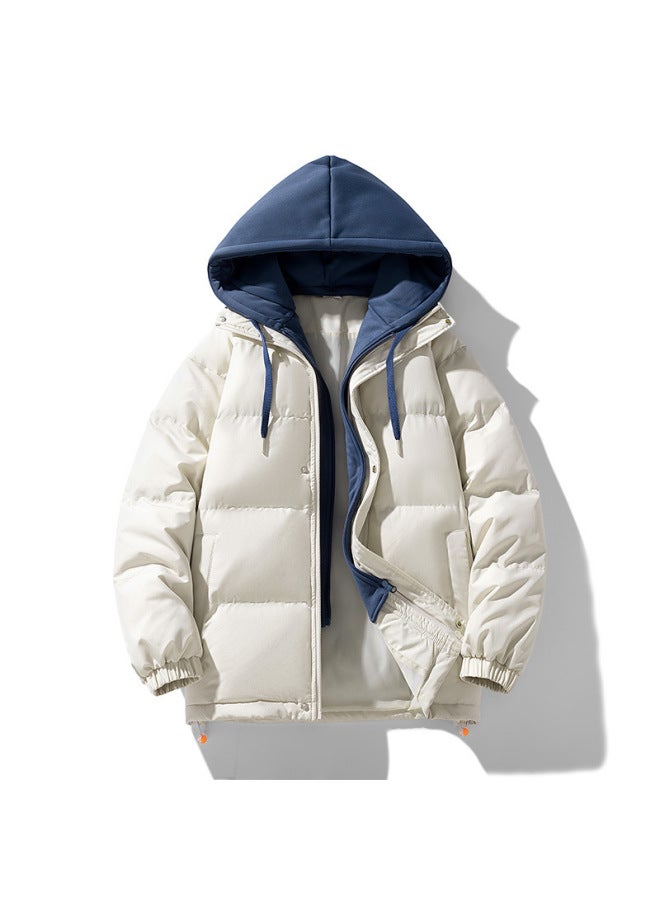 Winter Couple's Men's Cotton-padded Clothes Fake Two-piece Casual Jacket Loose Detachable Hooded Plus Size Women's Bread Suit