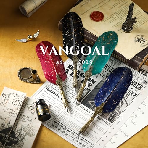 VANGOAL Vintage Carving Feather Pen Set, Glittering Quill Pen Set Antique Calligraphy Writing Dip Pen with Ink, 2 Replacement Nibs, Pen Stand Base, Luxury Vintage Signature Pen (Red) - Image 5