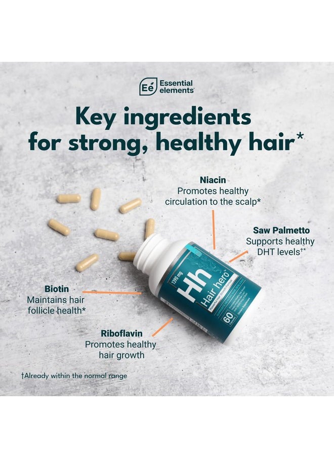 Essential Elements - Essential Elements Hair Hero - Hair Supplement for Women and Men - Powerful Hair Vitamin Formula for Hair Growth & Thickness - Healthy Hair, Skin, and Nails Product - 5000 mcg Biotin - Image 1