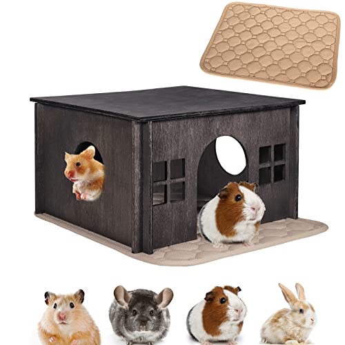 WHEARTED Wooden Guinea Pig Hideout Guinea Pig House Small Rabbit Hideout with Multiple Windows Small Animal House Bunny House Hideaway Castle Habitat for Guinea Pigs Hamster Chinchilla - Image 1