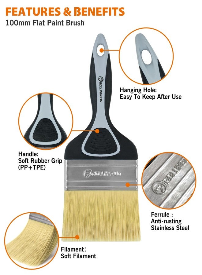 ROLLINGDOG 4 Inch Paint Brush -Soft Paint Brush for Smooth Surfaces,Wall Paint,Ceiling,Blinds,Large Surface Areas(100mm) - Image 3