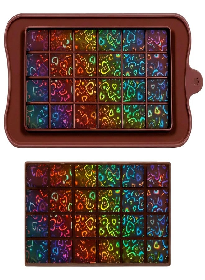 Ziliny Holographic Chocolate Molds Resin Silicone Chocolate Deep Thick Molds for Reusable DIY Baking Wax Melts (Heart 2) - Image 1