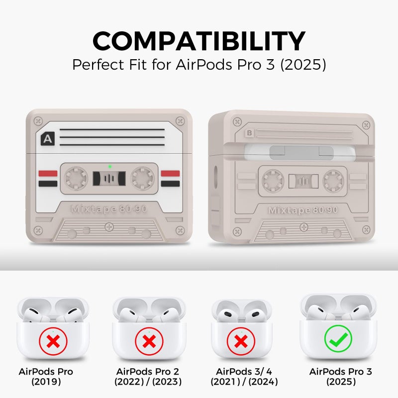 TRONWIN for AirPods Pro 3 Case - 2025 Retro Silicone Mixtape Design Case for Apple AirPods Pro 3rd Generation, Cute Cassette Airpod pro 3 Case Cover for Men/Women (Old Grey) - Image 2