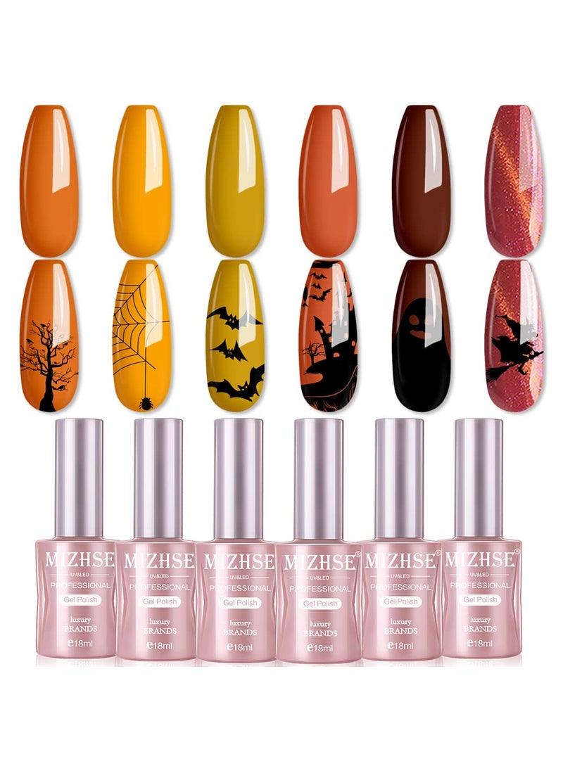 MIZHSE MIZHSE Gel Nail Polish, Fall Colors Gel Polish Set 18 ml Large Capacity, Halloween Colors Gel Polish Pumpkin Orange Series Brown Autumn Winter Colors Soak Off Nail Art Gel Nail Kit Gift for Women 