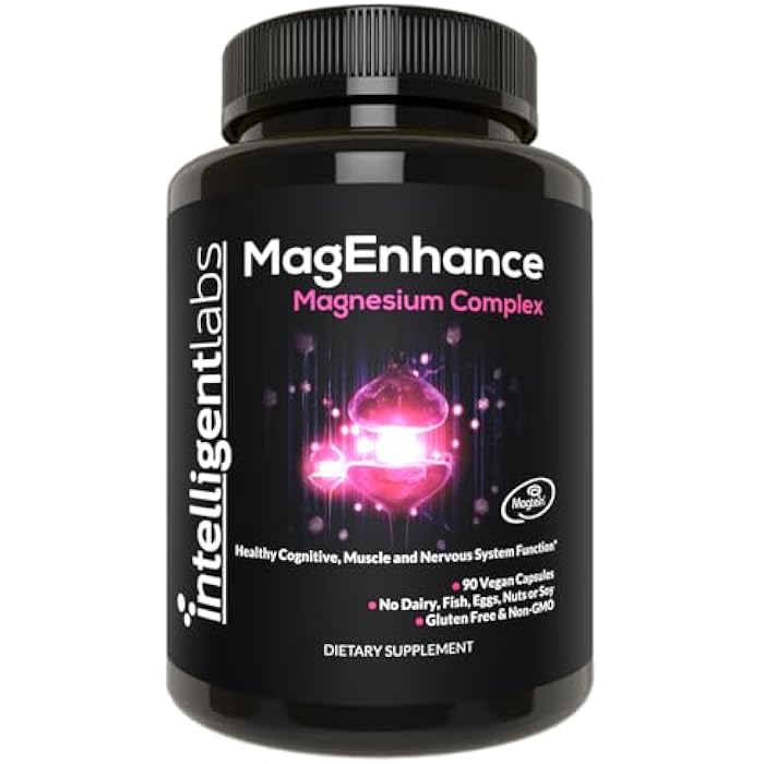 Intelligent Labs MagEnhance Magtein Magnesium Complex Supplement L-Threonate with Magnesium Glycinate and Taurate, 90 Capsules - Image 1