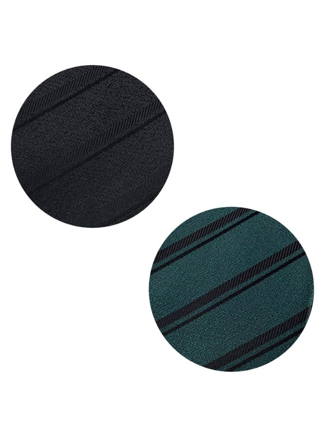 Men's Classic Striped Necktie Set, 146 cm, Black and Green, 2-Pack, Business Formal - Image 5