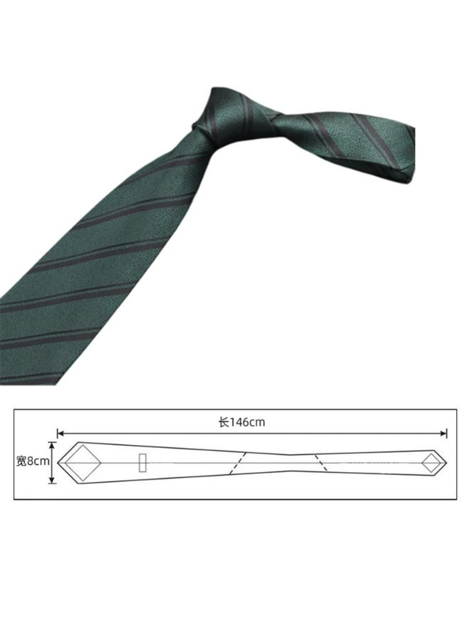 Men's Classic Striped Necktie Set, 146 cm, Black and Green, 2-Pack, Business Formal - Image 3