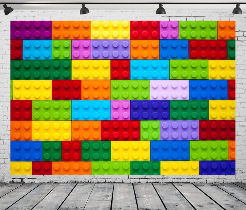 BELECO 7x5ft Fabric Colorful Blocks Photography Backdrop Kids Building Blocks Theme Birthday Party Backdrop Colored Toy Bricks Building Chips Boy Girl Baby Shower Banner Cake Table Decor Photo Props - Image 3