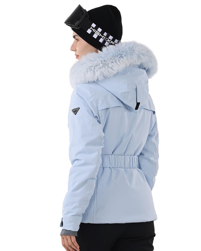 HIGH EXPERIENCE Women's Ski Jacket Snowboard Fitted Slim Belted Snow Coat Warm Winter Mountain Waterproof Windproof Insulated Hooded (US, Alpha, Medium, Regular, Regular, Light Blue) - Image 2