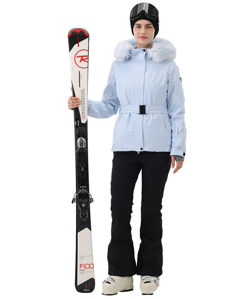 HIGH EXPERIENCE Women's Ski Jacket Snowboard Fitted Slim Belted Snow Coat Warm Winter Mountain Waterproof Windproof Insulated Hooded (US, Alpha, Medium, Regular, Regular, Light Blue) - Image 3