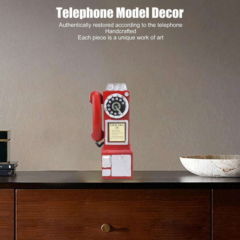 Retro Decorative Phone Model, 3.7x2.8x11.0in Handcrafted Fashionable Classic Exquisite Resin Telephone Model Decoration for Home, Bar and Cafe Decor (Red) - Image 2