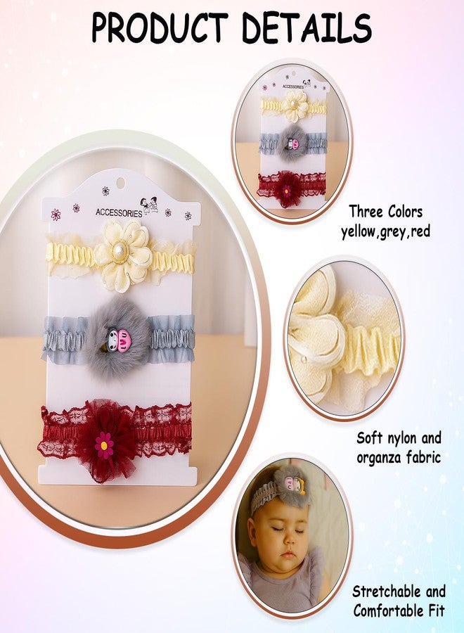 SYGA Baby Girls Soft Elastic Headband Set – Pack of 3 | Lace Flower & Bow Hairbands | Newborn to 3 Years | Comfortable Stretch, Photoshoot, Birthday (STYLE-02) - Image 5
