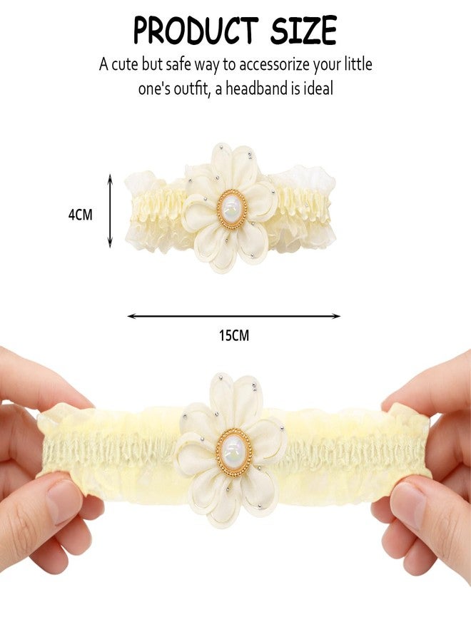 SYGA Baby Girls Soft Elastic Headband Set – Pack of 3 | Lace Flower & Bow Hairbands | Newborn to 3 Years | Comfortable Stretch, Photoshoot, Birthday (STYLE-02) - Image 4
