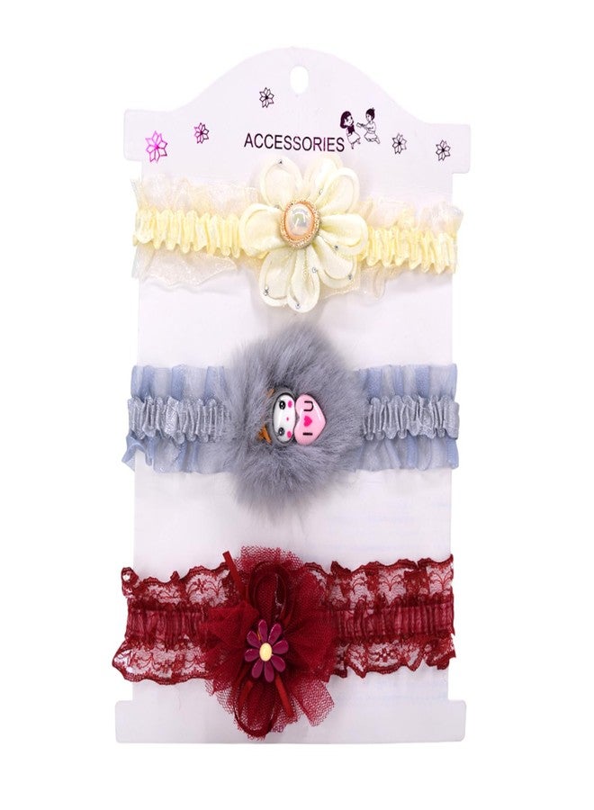 SYGA Baby Girls Soft Elastic Headband Set – Pack of 3 | Lace Flower & Bow Hairbands | Newborn to 3 Years | Comfortable Stretch, Photoshoot, Birthday (STYLE-02) - Image 1