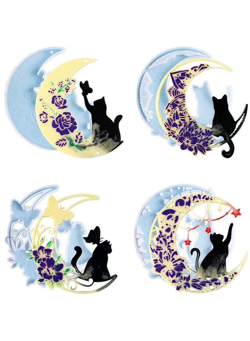 SYOSI 4 pcs Wall Hanging Resin Molds, Moon Silicone Molds Cat Epoxy Molds, Large Casting Molds for DIY Art Craft Table Home Decoration - Image 1