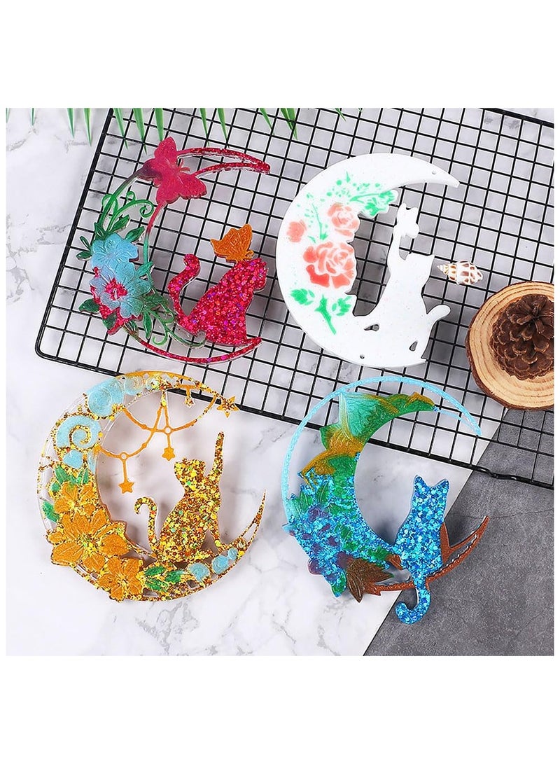 SYOSI 4 pcs Wall Hanging Resin Molds, Moon Silicone Molds Cat Epoxy Molds, Large Casting Molds for DIY Art Craft Table Home Decoration - Image 3