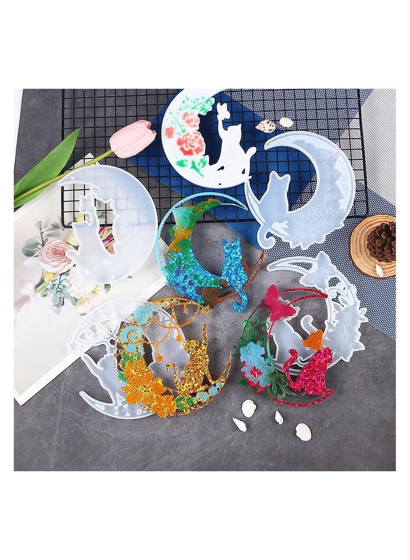 SYOSI 4 pcs Wall Hanging Resin Molds, Moon Silicone Molds Cat Epoxy Molds, Large Casting Molds for DIY Art Craft Table Home Decoration - Image 2