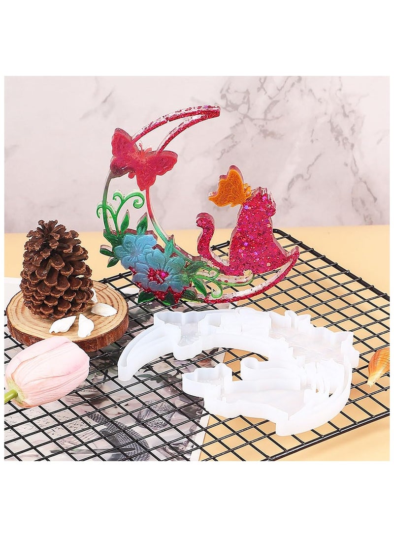 SYOSI 4 pcs Wall Hanging Resin Molds, Moon Silicone Molds Cat Epoxy Molds, Large Casting Molds for DIY Art Craft Table Home Decoration - Image 4